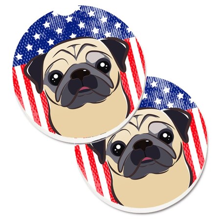 Carolines Treasures American Flag and Fawn Pug Set of 2 Cup Holder Car Coaster BB2192CARC